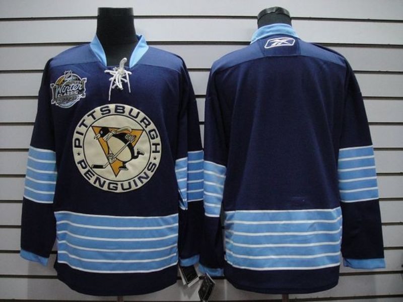 NHL Penguins Blank Dark Blue 2011 Winter Classic Vintage Men Jersey