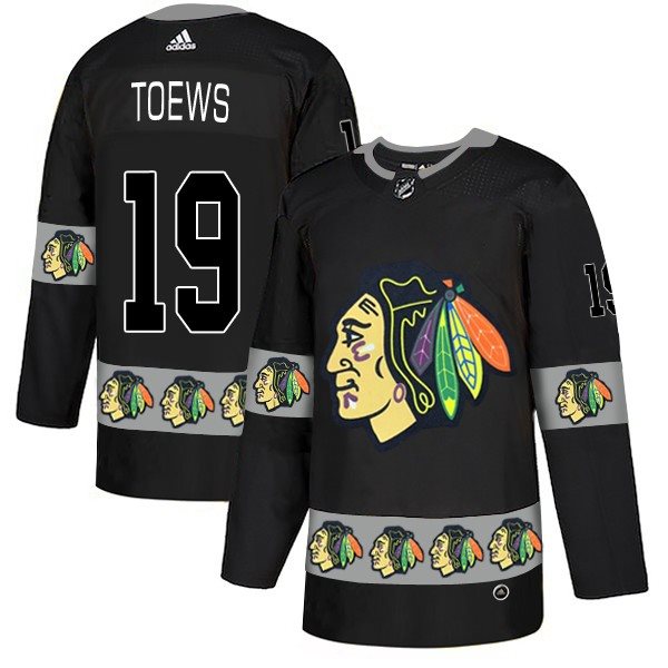 NHL Blackhawks 19 Jonathan Toews Black Team Logos Fashion Adidas Men Jersey