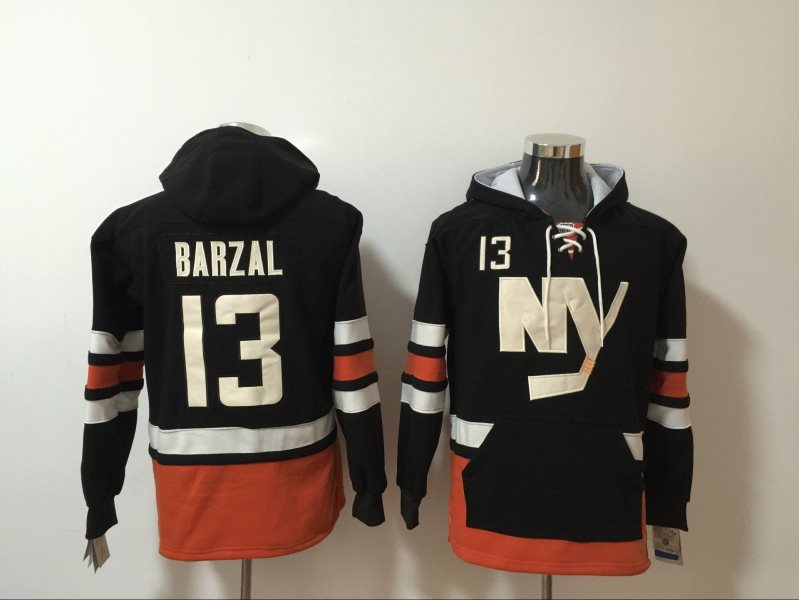 NHL Rangers 13 Mathew Barzal Black All Stitched Hooded Men Sweatshirt