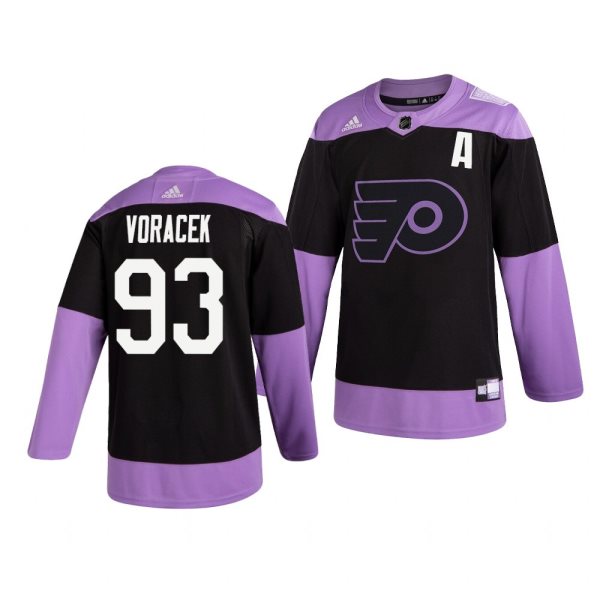 NHL Flyers 93 Jakub Voracek Black Purple Hockey Fights Cancer Adidas Men Jersey