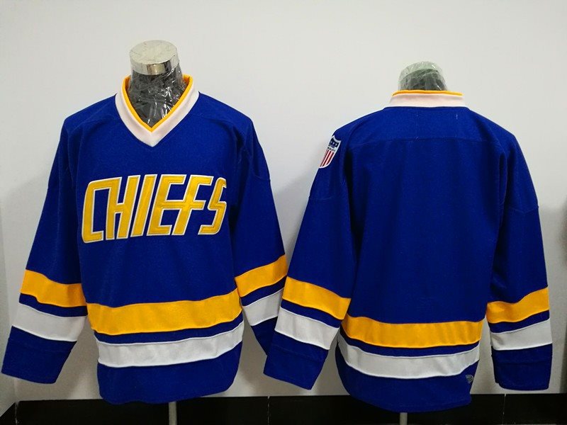 Movie Hanson Brothers Charlestown Chiefs Blank Blue Hockey Throwback Jersey