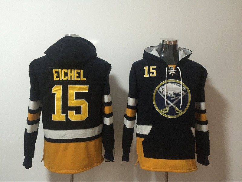 NHL Sabres 15 Jack Eichel Black All Stitched Hooded Men Sweatshirt