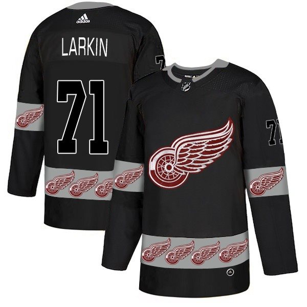 NHL Red Wings 71 Dylan Larkin Black Team Logos Fashion Adidas Men Jersey