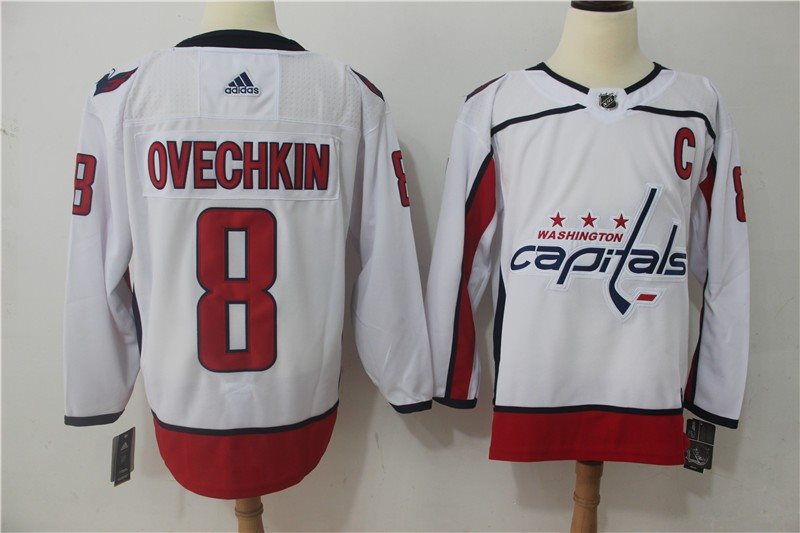 NHL Capitals 8 Alex Ovechkin White Adidas Men Jersey