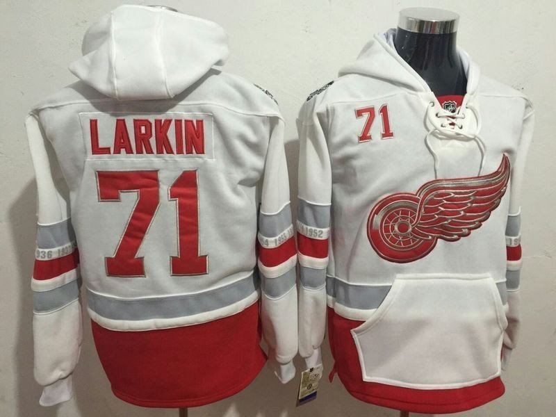 NHL Red Wings 71 Dylan Larkin White 100th Anniversary Men Sweatshirt