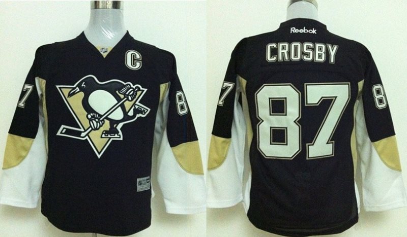 NHL Penguins 87 Sidney Crosby Black With C Patch Reebok Youth Jersey
