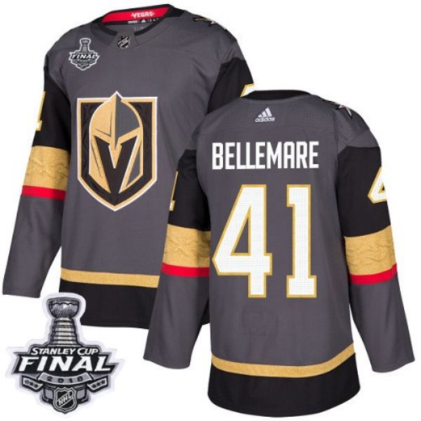 NHL Vegas Golden Knights 41 Pierre-Edouard Bellemare Adidas Gray 2018 Stanley Cup Final Patch Men Jersey
