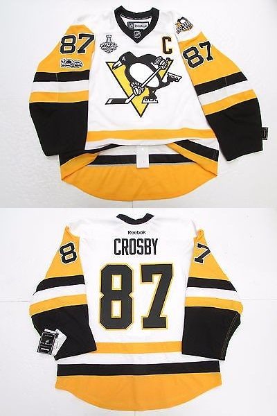 NHL Penguins 87 Sidney Crosby White 2017 Stanley Cup Final 50th Anniversary Patch & 100 Patch Men Jersey