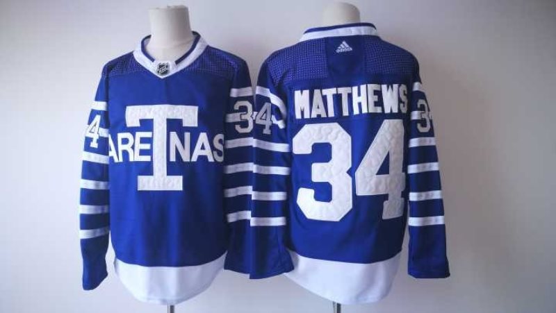 NHL Maple Leafs 34 Auston Matthews Blue 1918 Arenas Throwback Adidas Men Jersey