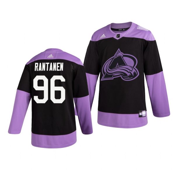 NHL Avalanche 96 Mikko Rantanen Black Purple Hockey Fights Cancer Adidas Men Jersey