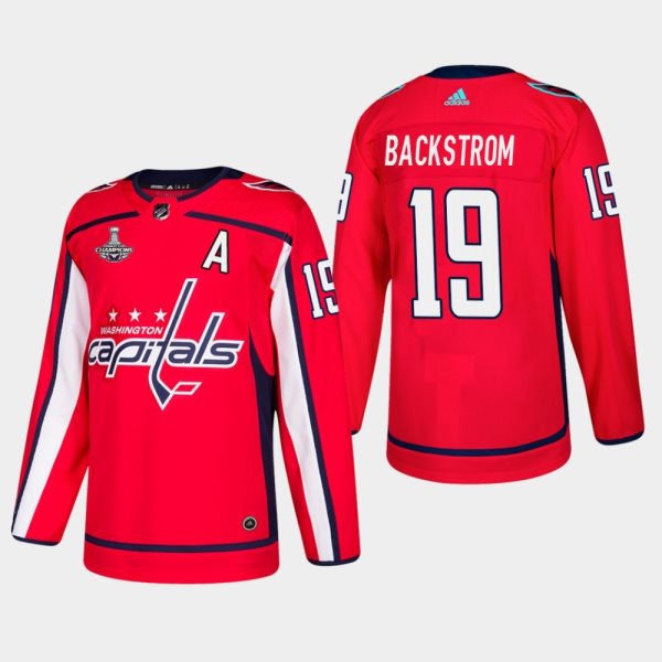 NHL Washington Capitals 19 Nicklas Backstrom 2018 Stanley Cup Champions Home Breakaway Red Men Jersey