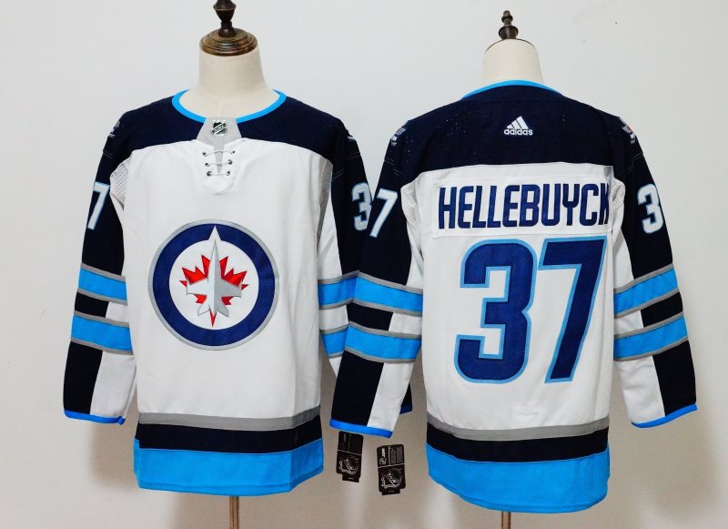 NHL Jets37 Connor Hellebuyck White Adidas Men Jersey