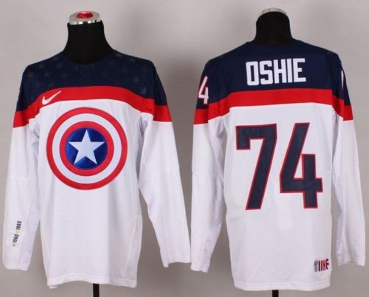 Olympic Team USA 74 T. J. Oshie White Captain America Fashion Stitched NHL Jersey