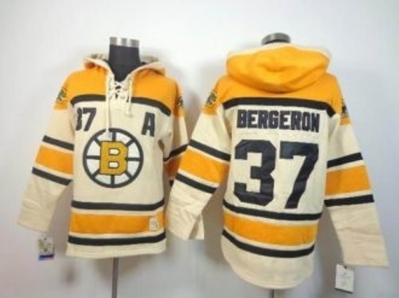 NHL Bruins 37 Patrice Bergeron Cream With A Patch Men Sweatshirt
