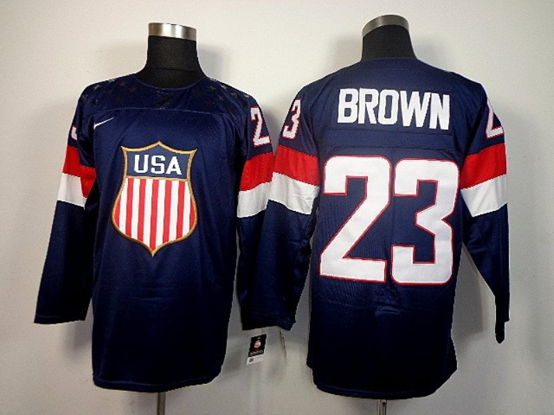 2014 Olympic Team USA No.23 Dustin Brown Navy Blue Hockey Jersey