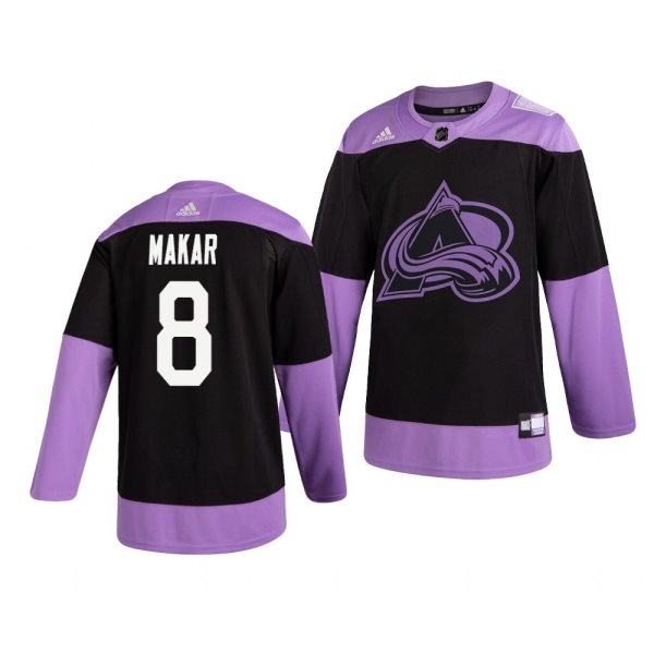 NHL Avalanche 8 Cale Makar Black Purple Hockey Fights Cancer Adidas Men Jersey