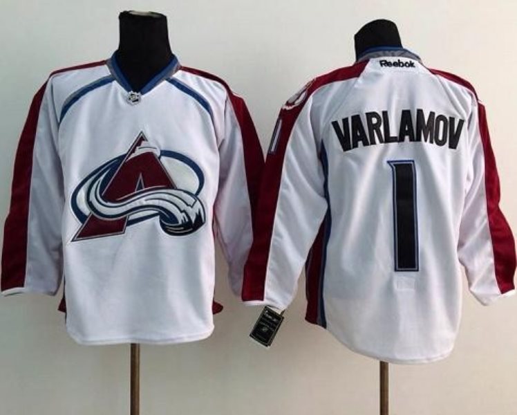 NHL Avalanche 1 Semyon Varlamov White Men Jersey
