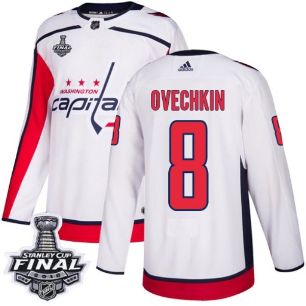 NHL Washington Capitals 8 Alex Ovechkin Adidas White 2018 Stanley Cup Final Patch Men Jersey