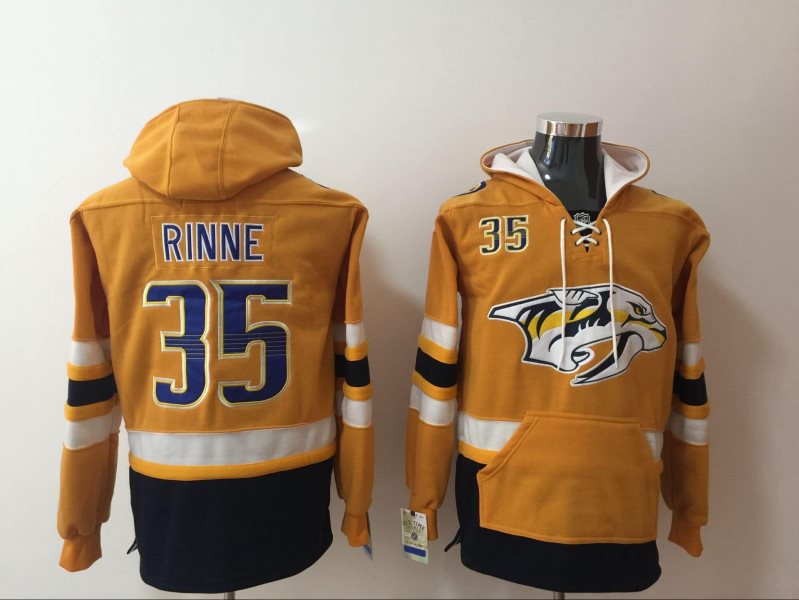 NHL Predators 35 Pekka Rinne Yellow Hoodie Sweatshirt