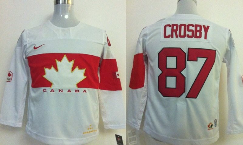 Team Canada 2014 Olympic No.87 Sidney Crosby White Youth Hockey Jersey