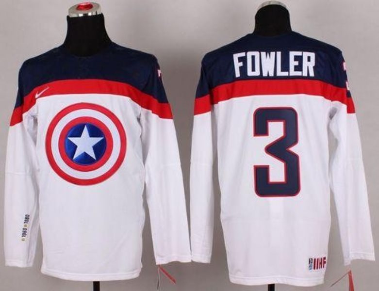 Olympic Team USA 3 Cam Fowler White Captain America Fashion Stitched NHL Jersey