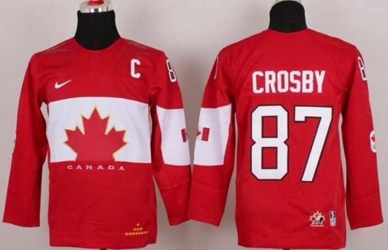 Team Canada 2014 Olympic No.87 Sidney Crosby Red With C Patch Youth Hockey Jersey