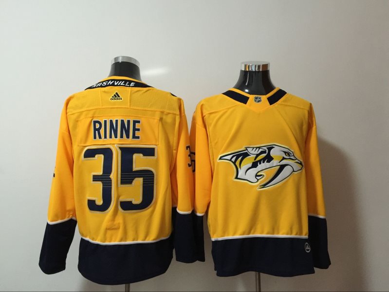 NHL Predators 35 Pekka Rinne Yellow Adidas Men Jersey