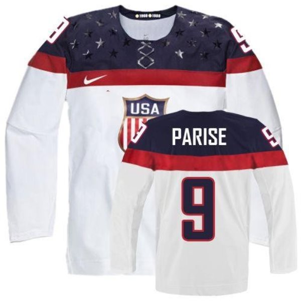 2014 Olympic Team USA No.9 Zach Parise White Hockey Jersey