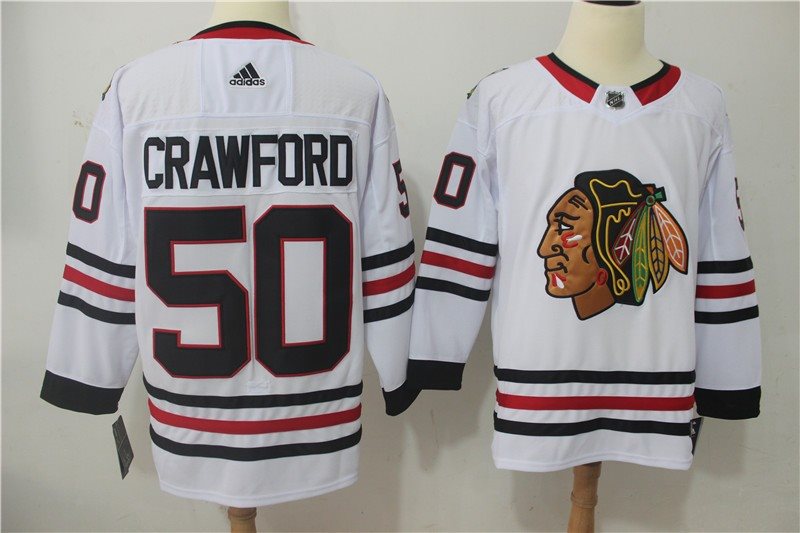 NHL Blackhawks 50 Corey Crawford White Adidas Men Jersey