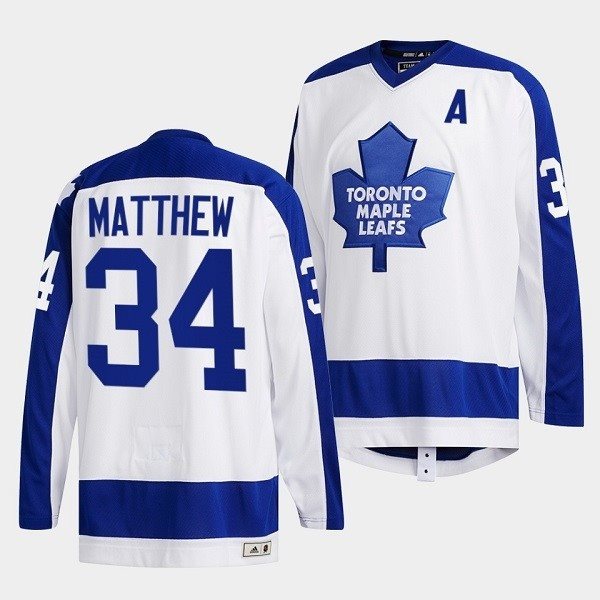 NHL Leafs 34 Auston Matthews White Classics Primary Logo Adidas Men Jersey