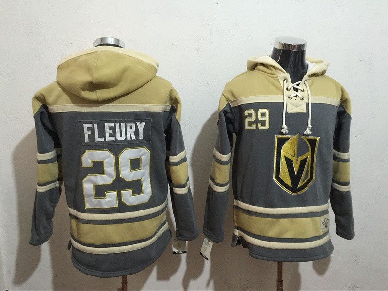 NHL Vegas Golden Knights 29 Marc-Andre Fleury Gray & Cream All Stitched Hooded Men Sweatshirt