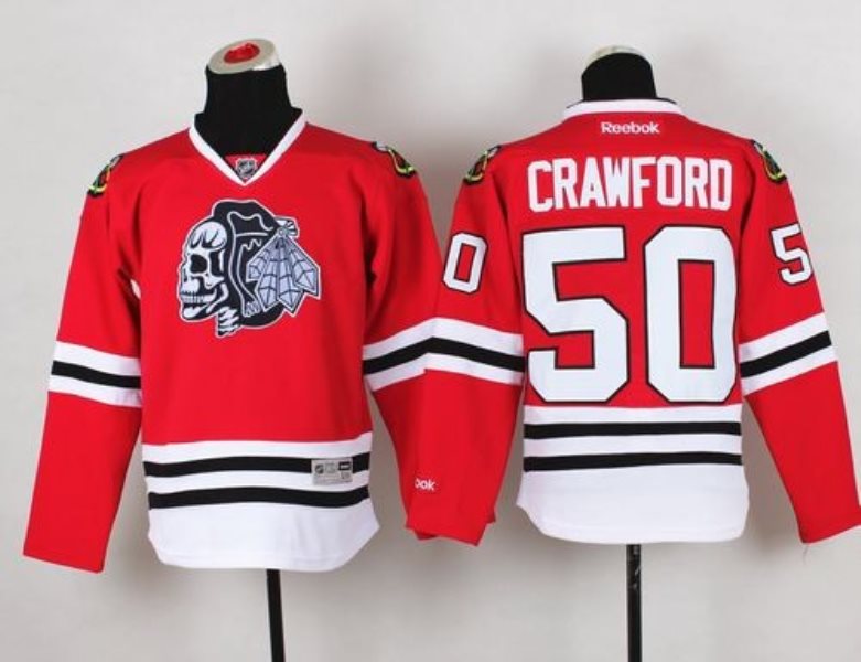 NHL Blackhawks 50 Corey Crawford Red(White Skull) Youth Jersey
