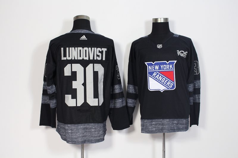 NHL Rangers 30 Henrik Lundqvist Black 1917-2017 100th Anniversary Adidas Men Jersey