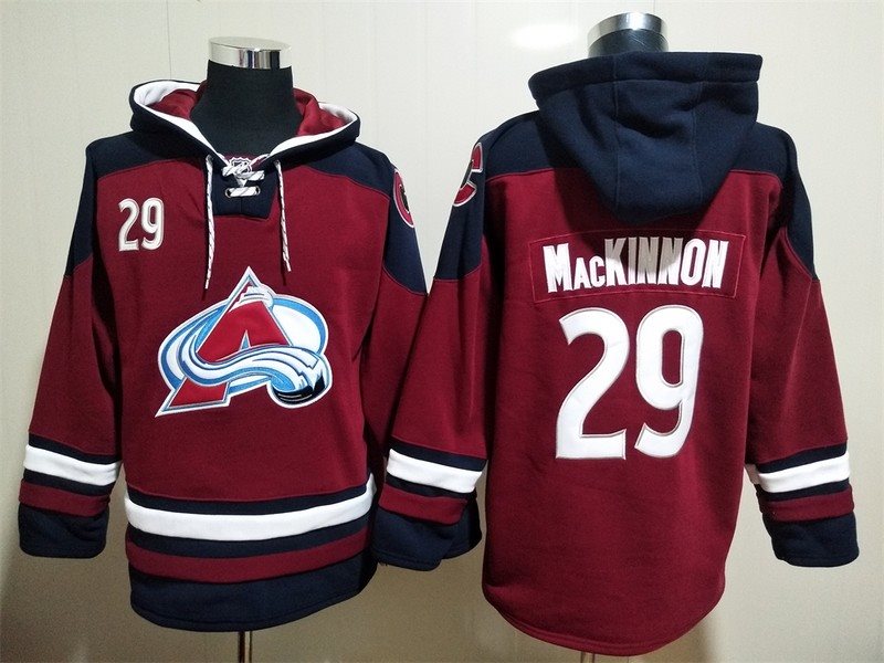 NHL Avalanche 29 Nathan MacKinnon Navy All Men Hoodie Sweatshirt