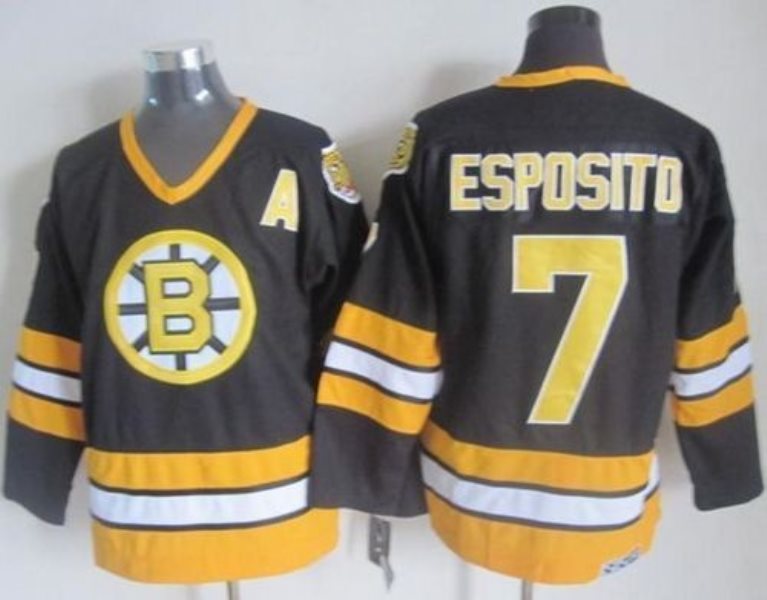 NHL Bruins 7 Phil Esposito Black-Yellow CCM Throwback Men Jersey
