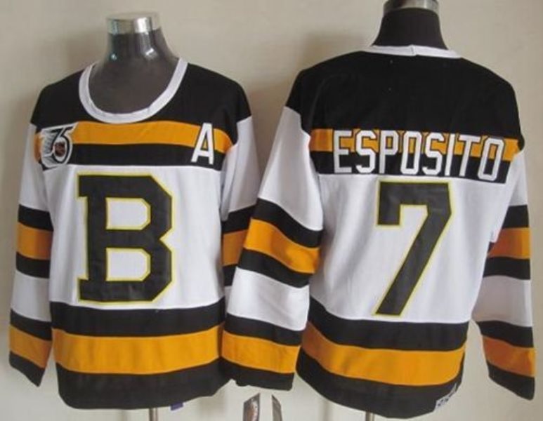 NHL Bruins 7 Phil Esposito White 75TH CCM Throwback Men Jersey