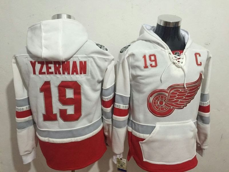 NHL Red Wings 19 Steve Yzerman White 100th Anniversary Men Sweatshirt