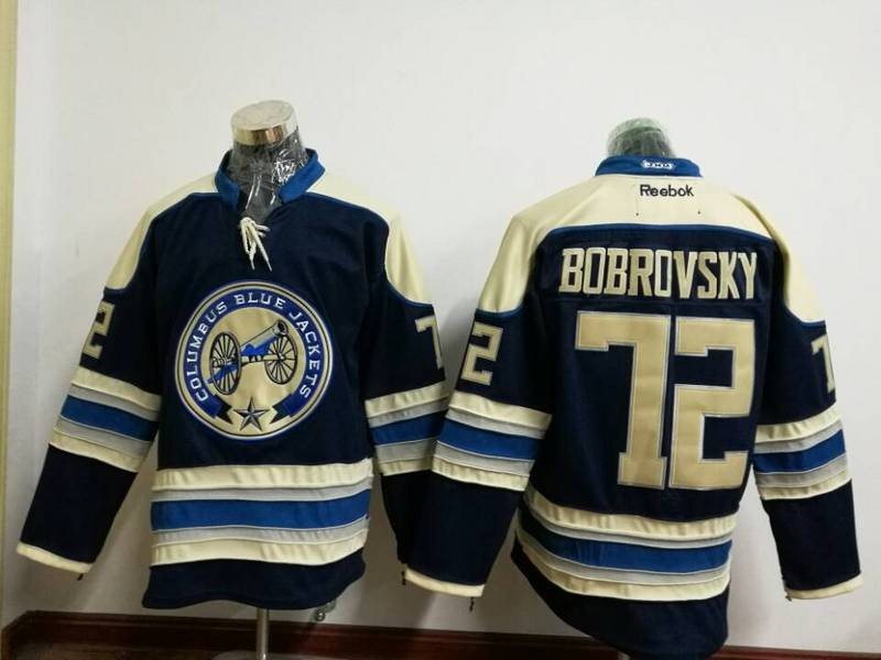 NHL Blue Jackets 72 Sergei Bobrovsky Navy Blue Reebok Men Jersey