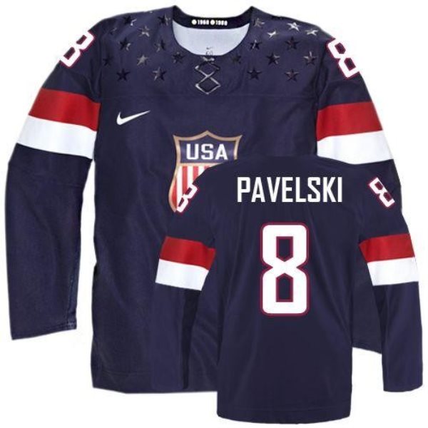 2014 Olympic Team USA No.8 Joe Pavelski Navy Blue Hockey Jersey