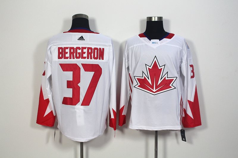 Team CA. #37 Patrice Bergeron White 2016 World Cup Stitched NHL Jersey
