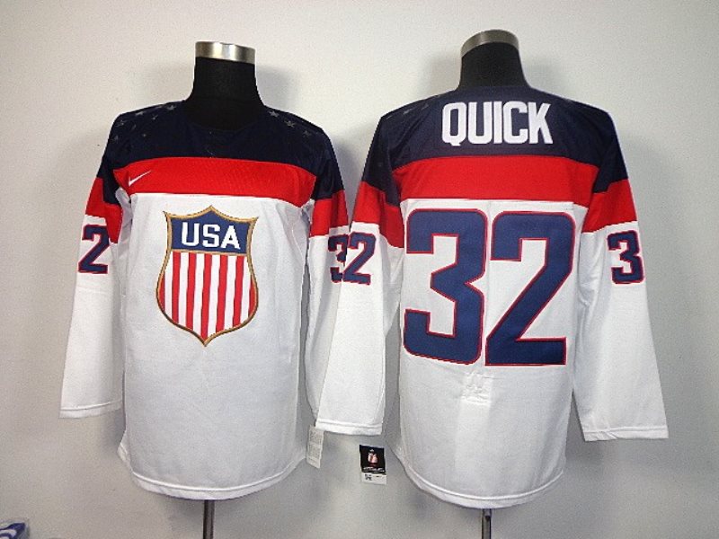 2014 Olympic Team USA No.32 Jonathan Quick White Hockey Jersey