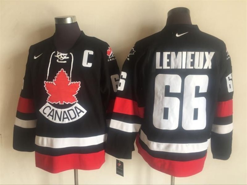 NHL Team Canada 66 Lemieux Nike Black Throwback Men Jersey