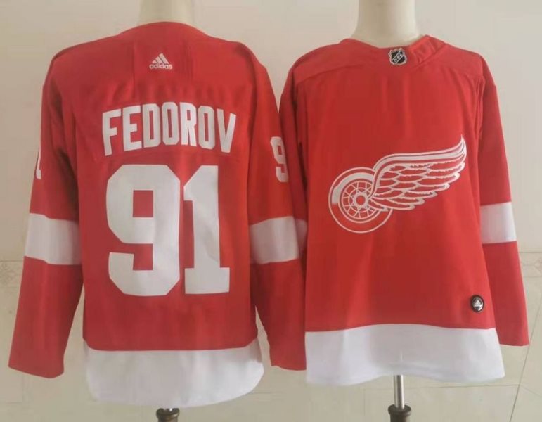 NHL Red Wings 91 Fedorov Red Adidas Men Jersey