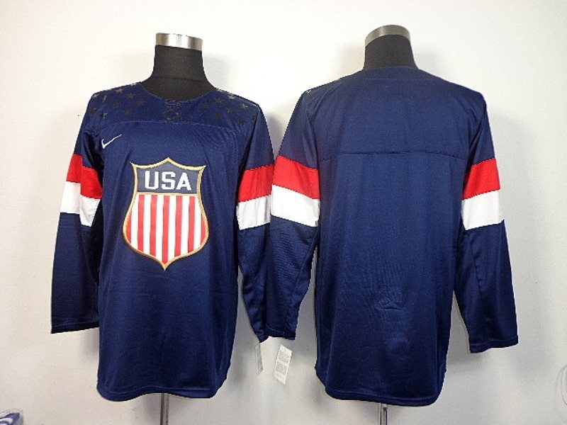 2014 Olympic Team USA Blank Navy Blue Hockey Jersey