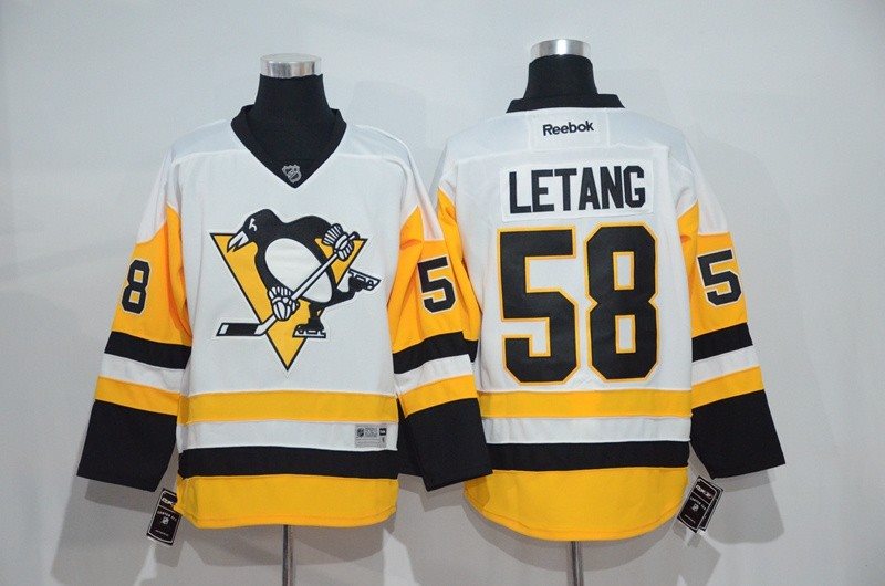 NHL Penguins 58 Kris Letang White Yellow Reebok Men Jersey