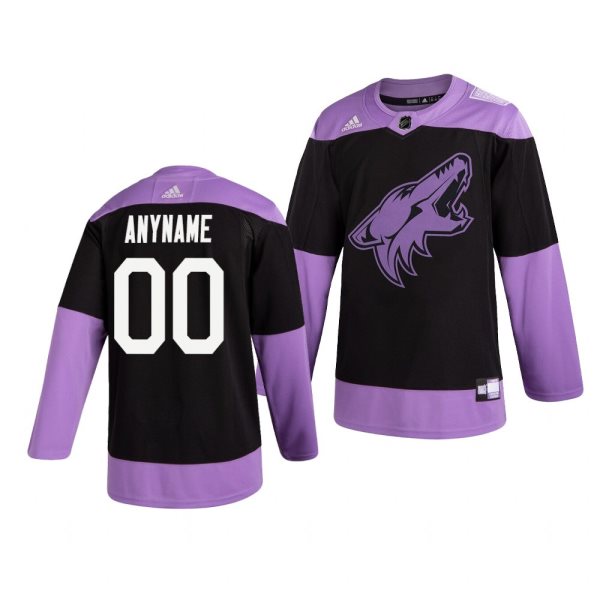 NHL Coyotes Customized Black Purple Hockey Fights Cancer Adidas Men Jersey