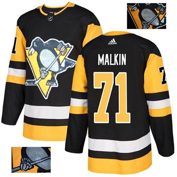 NHL Penguins 71 Evgeni Malkin Black Glittery Edition Adidas Men Jersey