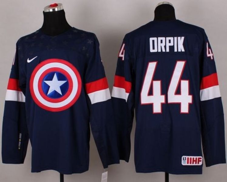 Olympic Team USA 44 Brooks Orpik Navy Blue Captain America Fashion Stitched NHL Jersey