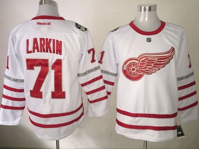 NHL Red Wings 71 Dylan Larkin White 100th Anniversary Reebok Men Jersey