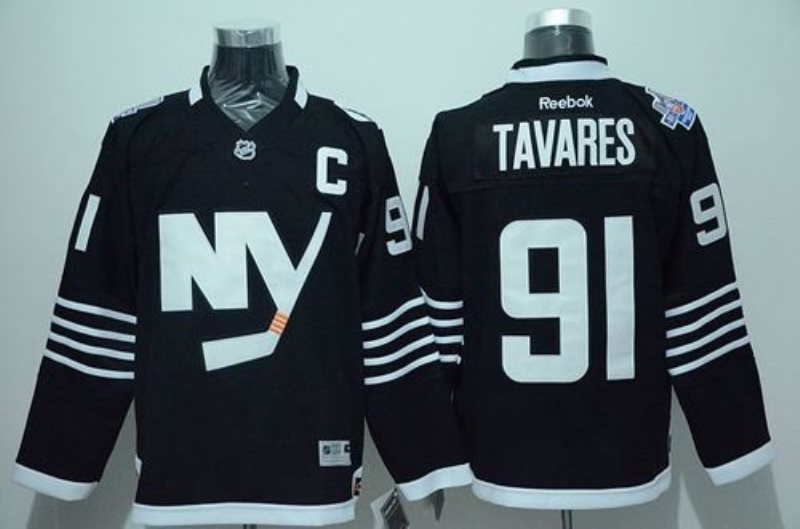 NHL Islanders 91 John Tavares Black Alternate C Patch Men Jersey